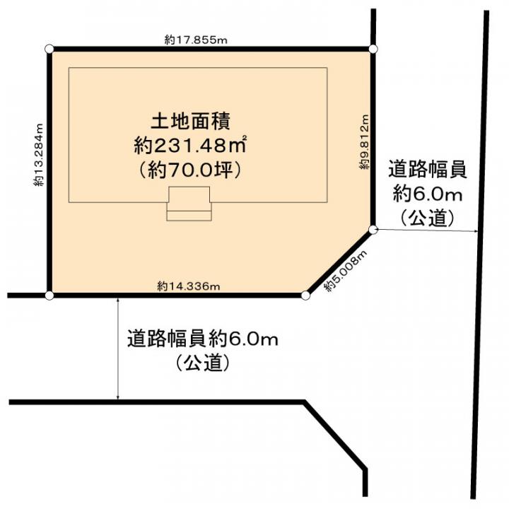 南東角地/前面道路幅員約東側・西側共に6Ｍ