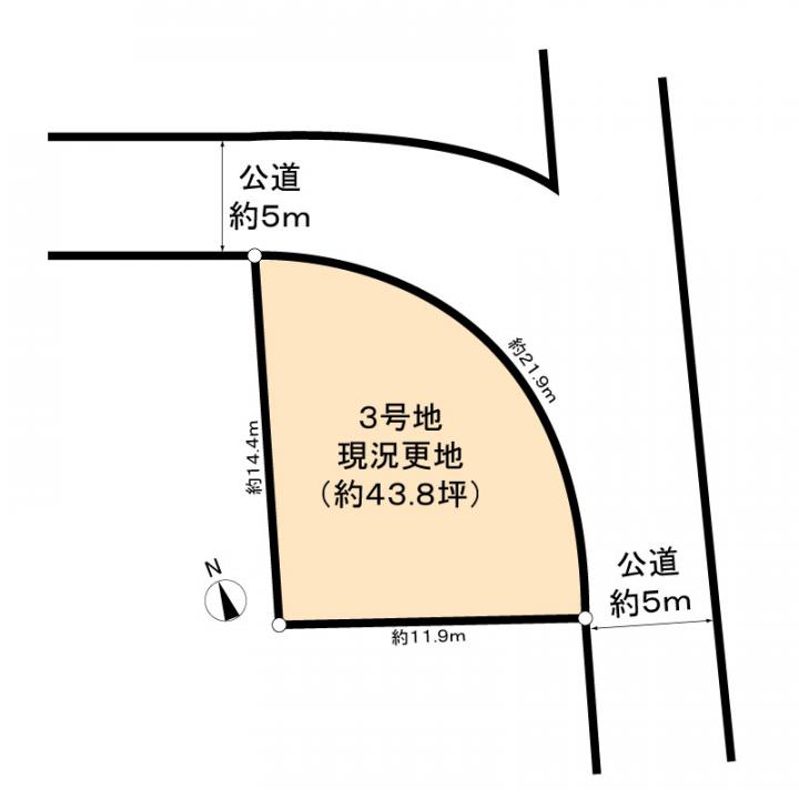 ３号地　建築条件なし　約４３．８坪　２８８０万円