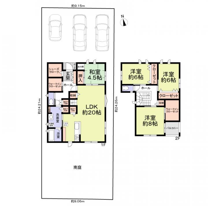 木造２階建　延床124.20米　建物本体価格2391万円税込　外構別