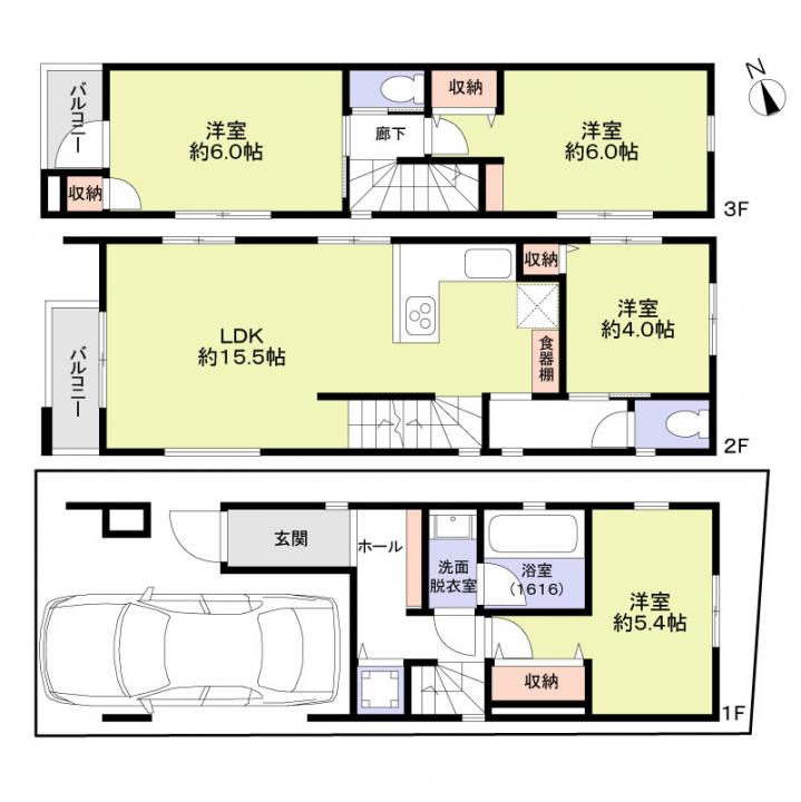参考プラン・価格1850万円・3階建・面積97.21平米・間取り：4LDK