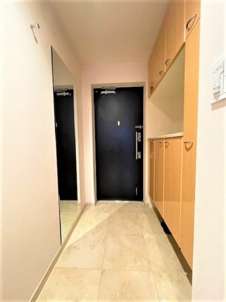 室内の玄関の様子です。姿見も付いています。
