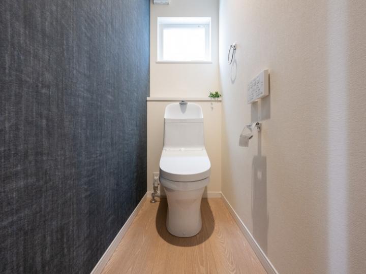 白を基調としたシンプルな清潔感のあるトイレです。