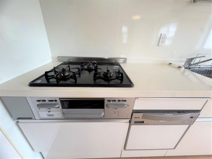 グリル付３口ガスコンロ　食洗乾燥機