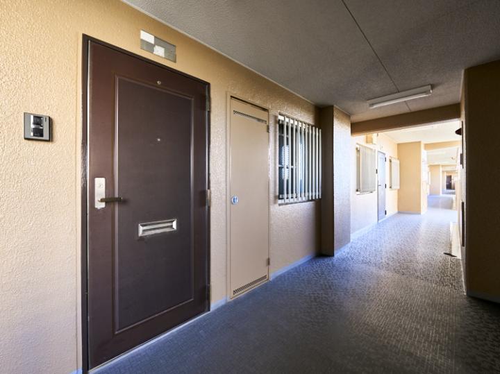 共用部から見た玄関です。