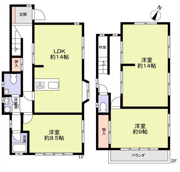 西側建物間取り 木造2階建