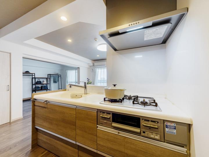 ３口ガスコンロ、浄水器一体型水栓